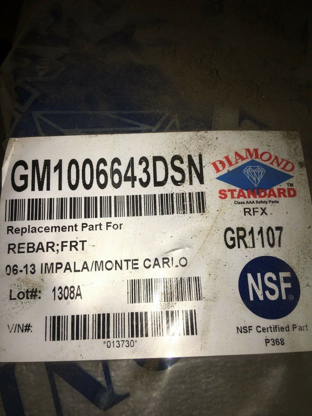 New, Front Bumper Reinforcement (06-13)Impala, (06-07) Monte Carlo GM1006643DSN!