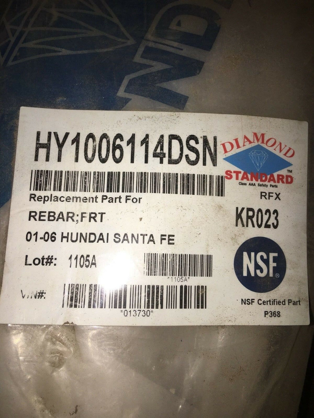 New NSF,  Front Bumper Reinforcement HY1006114DSN fits (01-06) Santa Fe!